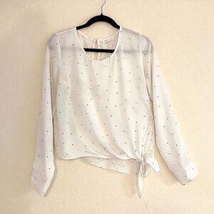 Socialite Semi Sheer Ivory Polka Dots Front Side Knot (Medium)